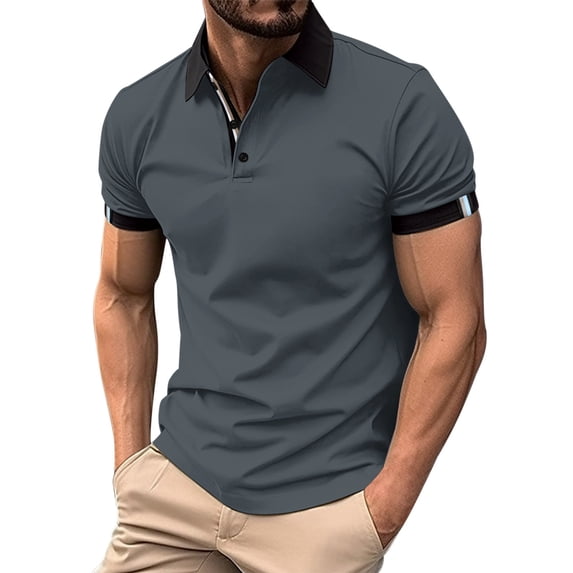 Kcolen Black Polo Shirts for Men Slim Fit Men's Solid Color Short Sleeve Sports Shirt with Button Up Front and Turn Down Lapel Collar for Casual Wear Summer Casual Beach Basic