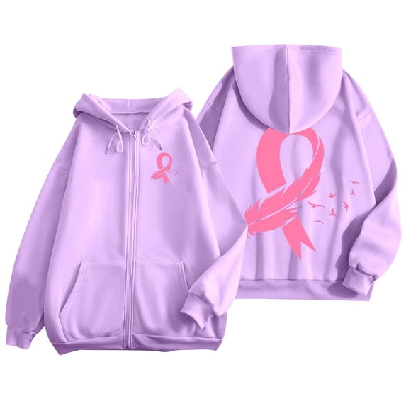 Kcolen Cancer Crewneck Sweatshirts for Women Oversized Pullover Hoodie Pink Ribbon Survivor Women Cancer Awareness Hoodie with Pockets