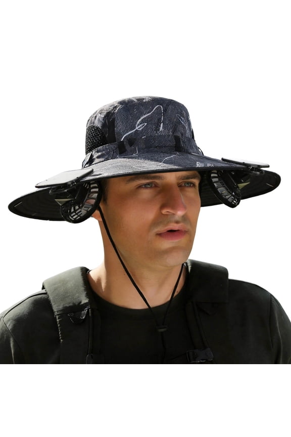 Bucket Hats for Men Wide Brim Summer Sun Hat with Detachable Solar Powered Fan for Outdoor Beach and Travel