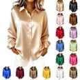 thumbnail image 1 of Kcolen Button Down Shirts for Women Silk Satin Long Sleeve Tops Collared Blouses Business Casual Fashion Outfits, 1 of 5