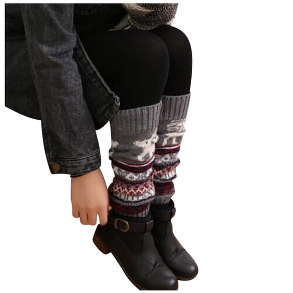 Kcolen Christmas Gifts Knitted Woolen Fawn Stack Snowflake Socks Thicken Foot Leggings Warmer Pile Christmas Cozy Thermal Calf-Length