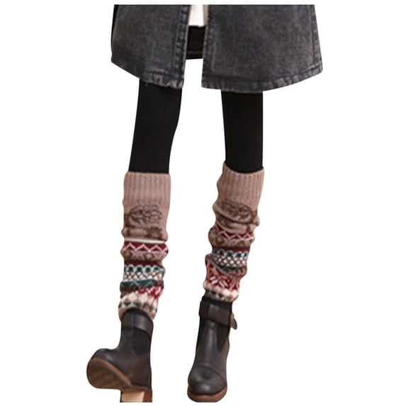 Kcolen Christmas Gifts Knitted Woolen Fawn Stack Snowflake Socks Thicken Foot Leggings Warmer Pile Christmas Cozy Thermal Calf-Length