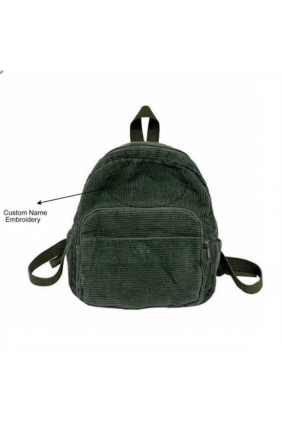 Embroidered Corduroy Backpack for Women Minimalist College Bookbag Lightweight Daypack Travel Rucksack