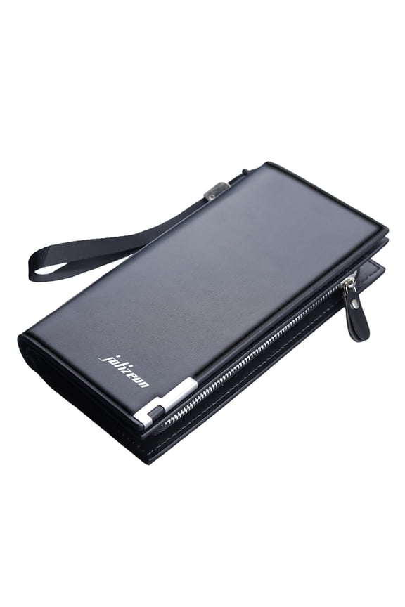 Fashion Men's Slim ID Long Wallet with Zipper Closure and Multiple Card Slots Secure RFID Clutch Purse