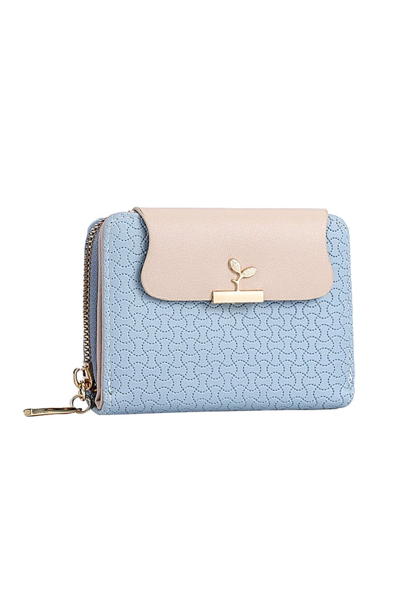 Fashion Women's Slim ID Holder Zipper Wallet Purse with Multiple Secure Card Slots and Compact Clutch Design