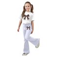 thumbnail image 1 of Kcolen Girls 2 Piece Outfit Summer Clothes Summer Clothes Bow Prints Top and Flared Pants Set Girls 2 Piece Outfits Set, 1 of 5