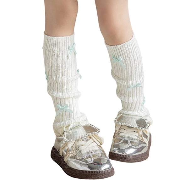 Kcolen Girls Ballet Leg Warmers with Bow Top, Slouchy Ruched Knee High Socks for Toddler, Dance Wear, Cold Weather Layered Look, Holiday Photo Outfit