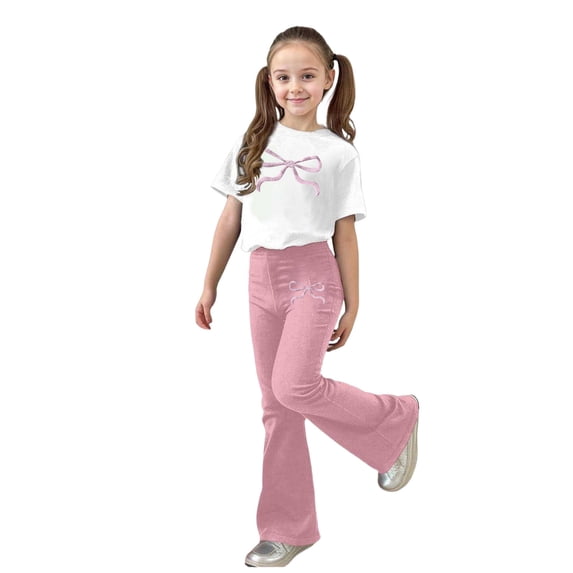 Kcolen Girls Clothes 2pcs Trendy Casual Round Neck Shirts and Biker Flared Pants Athletic Sets for Big Girl