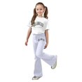 thumbnail image 1 of Kcolen Girls Outfits Casual Summer Bow Print T-Shirt Top and Flared Pants Set Kids Clothes Set Preppy Back To School Clothes, 1 of 5