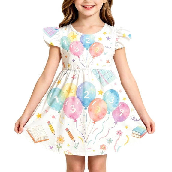 Kcolen Girls School Uniform Jumper Dress Flutter Sleeve Stretch Preppy Back To School Print A Line Dress Cute Uniform Dress for Girls Ages 3-10