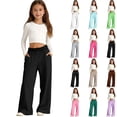 thumbnail image 1 of Kcolen Girls' Sweatpants Straight Wide Leg Kids Drawstring Casual Joggers Loose Athletic Pants Uniform Pants with Pockets 9-10 Years, 1 of 6