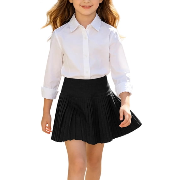 Kcolen Girls Uniform Skirts,Kids Stretchy High Waist Soft A-Line Pleated Skirt Casual Back To School Clothes for Teen Girls