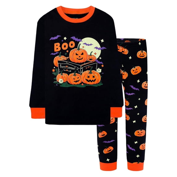 Kcolen Halloween Gifts Halloween Pajamas 2PCS Outfit, Long Sleeve Crewneck Halloween Graphic Top & Long Pants 2 Piece Fall Winter Sleepwear Set