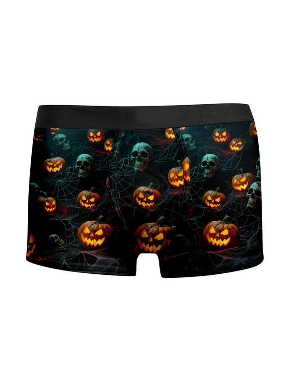 Halloween Gifts Halloween Underwear Mens Halloween Printed Mid‑Rise Boxer Briefs Soft Stretchy Breathable Holiday Underpants