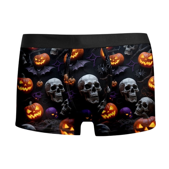 Kcolen Halloween Gifts Halloween Underwear Mens Halloween Printed Mid‑Rise Boxer Briefs Soft Stretchy Breathable Holiday Underpants