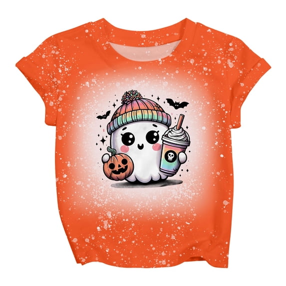 Kcolen Halloween Shirts for Kids Short Sleeve Crewneck Cute Graphic Tops Soft Casual Holidays Clothes Halloween Gifts for Kids