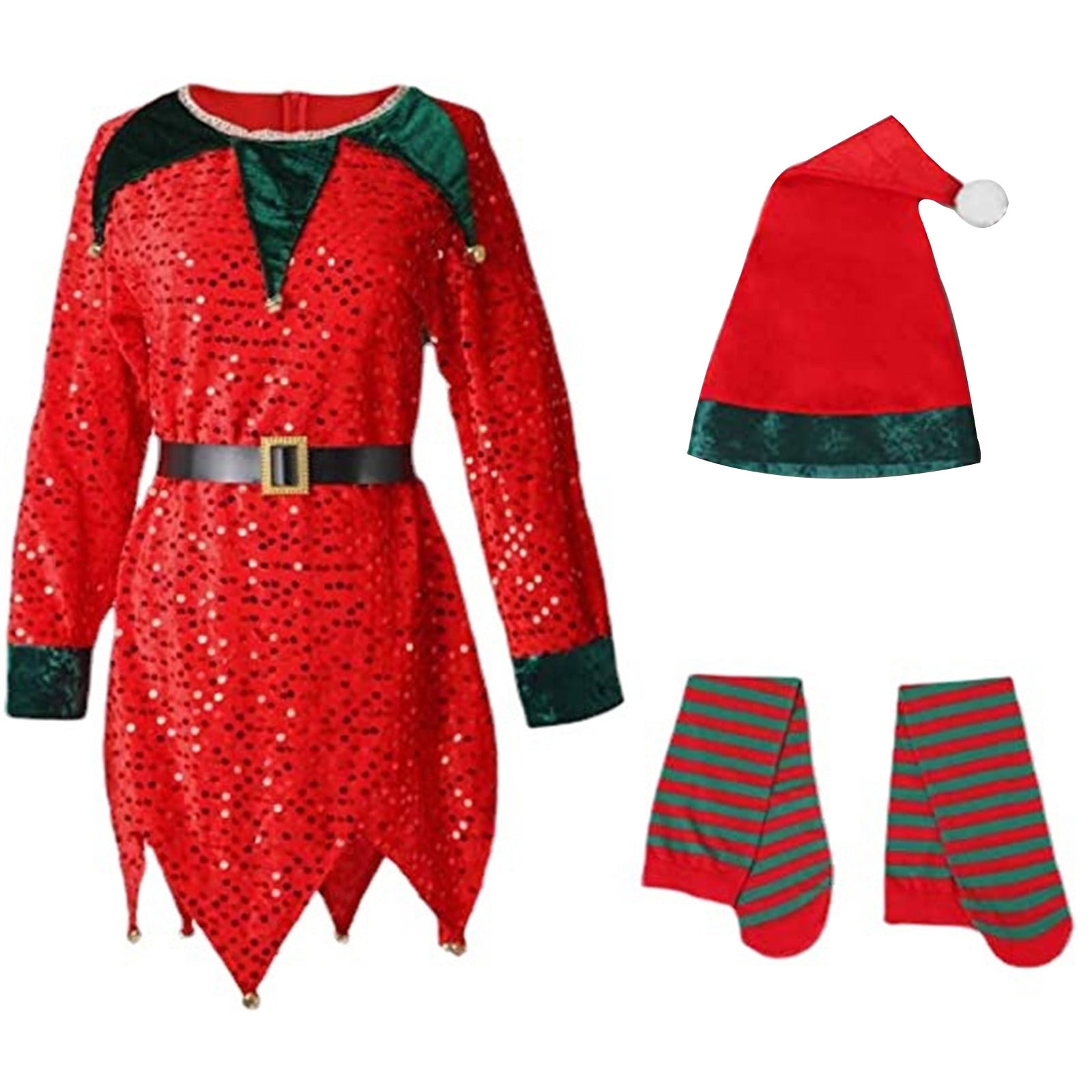 Kcolen Kids Boys Girls Christmas Sequin Elf Dress Holiday Outfit Set ...