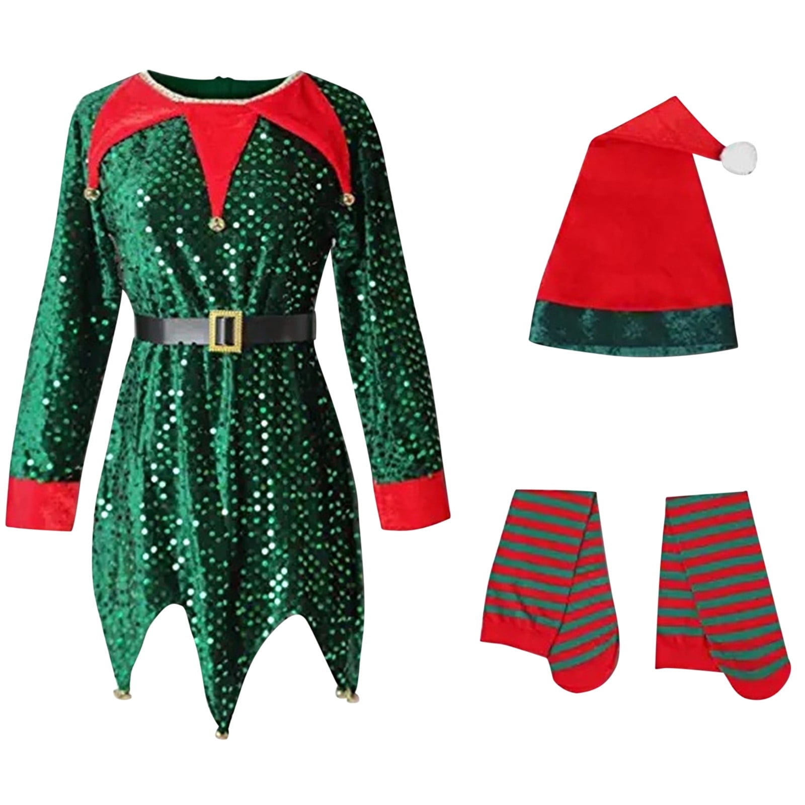 Kcolen Kids Boys Girls Christmas Sequin Elf Dress Holiday Outfit Set ...