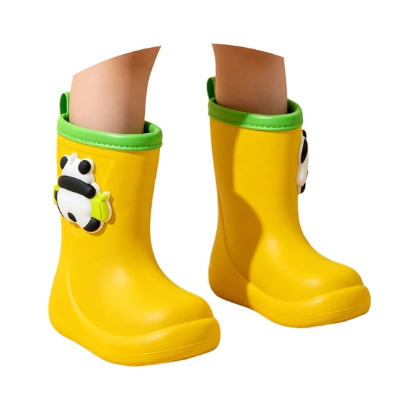 Kcolen Kids Cute Panda Rain Boots 3D Charm Waterproof Non- Outdoor Rain Shoes for Toddler Boys Girls, All Season Ages 2-11 Yellow