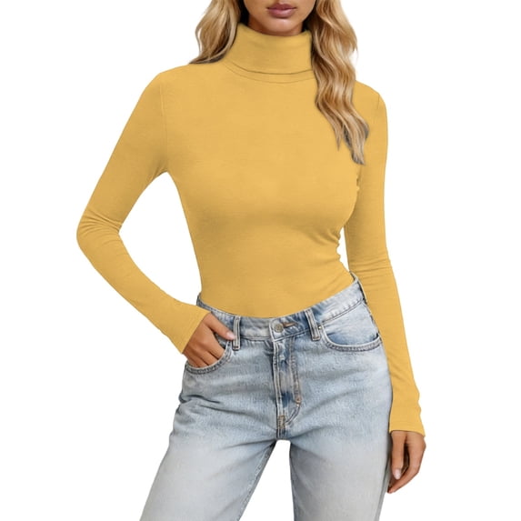 Kcolen Long Sleeve Shirts for Women High Neck Slim Fit Stretch Casual Basic Solid Color Tee Shirt Fall Fashion Basic Top Womens Going Out Outfits