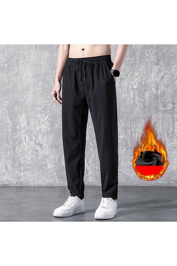 Men Casual Pants Slim Fit Men's Warm Lined Athletic Sweatpants Winter Open Bottom Workout Jogger Pants With Pockets