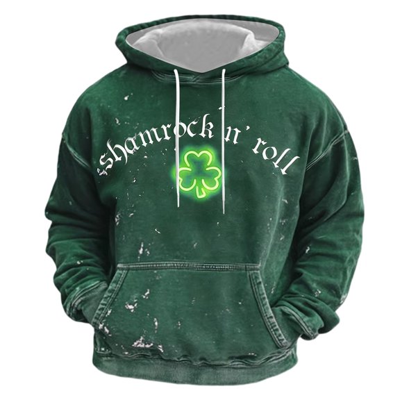 Kcolen Men St Patrick's Day Hooded Sweatshirt Stand Collar Irish Green Graphic Pullover Casual Jacket St Patricks Day Holiday Celebration Tops