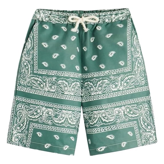 Kcolen Men's 7 Inch Inseam Swim Trunks,Mens Swim Trunks Lightweight Board Shorts Soft Stretch Drawstring Waist Print Beach Shorts for Pool Surf Summer,Dark Green