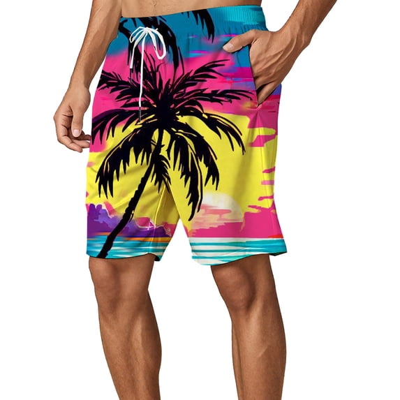 Kcolen Men's 7 Inch Inseam Swim Trunks,Mens Tropical Swim Trunks Quick Dry Board Shorts Lightweight Beach Shorts Summer Swimwear,Red