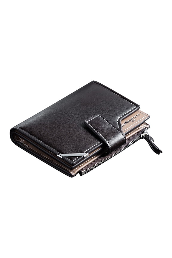 Men's Functional Vertical Zipper Buckle Wallet Compact Secure RFID Blocking Card Holder Billfold Organizer