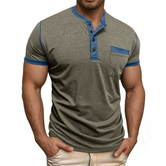 Kcolen Men's Henley Shirts 3xlt Men Henley Tee Tops Pullovers Solid Color Slim Fit Men's Short Sleeve Top Summer Vacation Basic Tee Tops for Mens