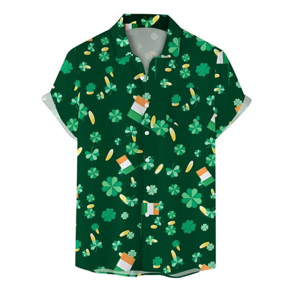 Kcolen Men's Shirts St Patrick's Day Casual Button-Up Shirt Irish Shamrock Printed Business-Casual Style Plus Size Holiday Tops Mens Dress Clothes