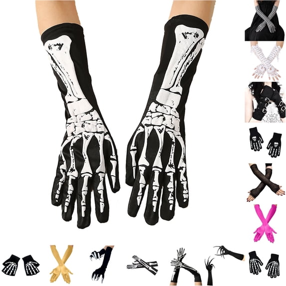 Kcolen Men's and Women's Black Long Full‑Finger Gloves, Halloween Accessories Stretch Halloween Party Wedding Prom Gloves Halloween Gifts