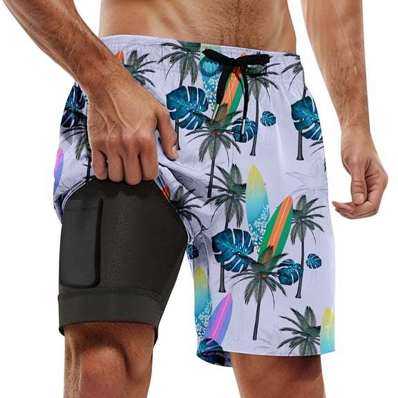 Kcolen Mens 5 Inch Swim Trunks Elastic Waist Hawaiian Shorts Light Upf Rash Guard Shorts for Men Swim Trunks Men Beach Summer Athletic Fit Bathing Suit Beach Board Shorts