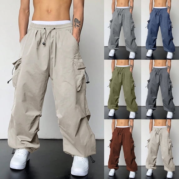 Kcolen Mens Cargo Pants Jeans High Stretch Elastic Waist Cargo Pants Relaxed Fit Men Streetwear Sweatpants Solid Color with Pockets
