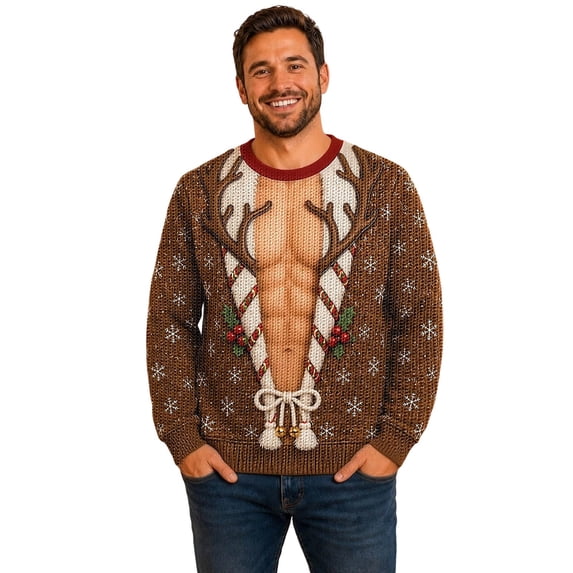 Kcolen Mens Funny Hairy Chest Christmas Sweater,Fall Winter Loose Fit Novelty Pullover Sweatshirt for Outdoor Christmas Holiday Party Casual Wear