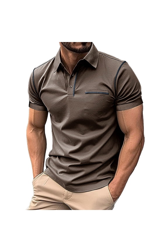 Mens Polo Shirts Men's Performance Shirt Button Up Collar Short Sleeve Athletic Solid Color Casual Sportswear Top Casual Beach Basic