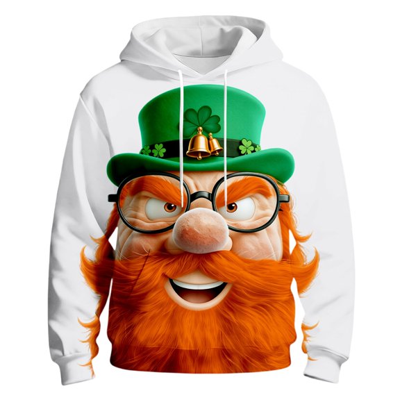 Kcolen Mens St Patricks Day Hoodie Sweatshirt Shamrock Pullover Sweatshirts Funny 3D Pattern Long Sleeve Shirt Pullover Irish Clover Clothes