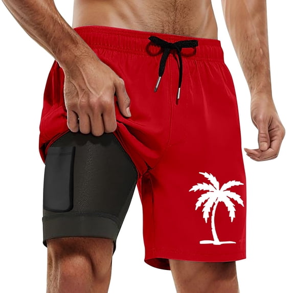 Kcolen Mens Swim Trunks 5 Inch Inseam Drawstring Board Shorts Men's Stretchy Upf Bathing Suit Compression Liner Summer Beach Swimwear