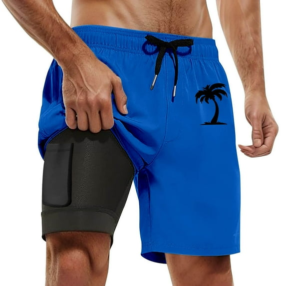 Kcolen Mens Swim Trunks 5 Inch Stretch Drawstring Stretch 2 In 1 Beach Swimming Shorts Light Mens Swimsuit Soft Compression Liner Beach Summer Swimwear