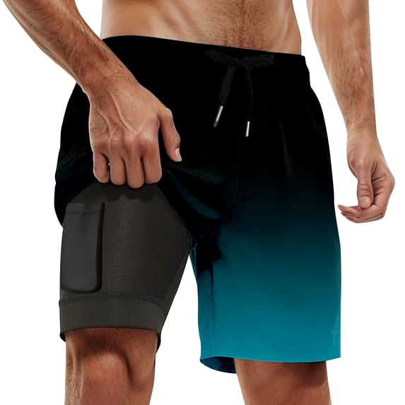 Kcolen Mens Swim Trunks 7 Inch Soild Color Stretch 2 In 1 Beach Swimming Shorts Light Mens Swimsuit Soft Compression Liner Summer Beach Swimwear