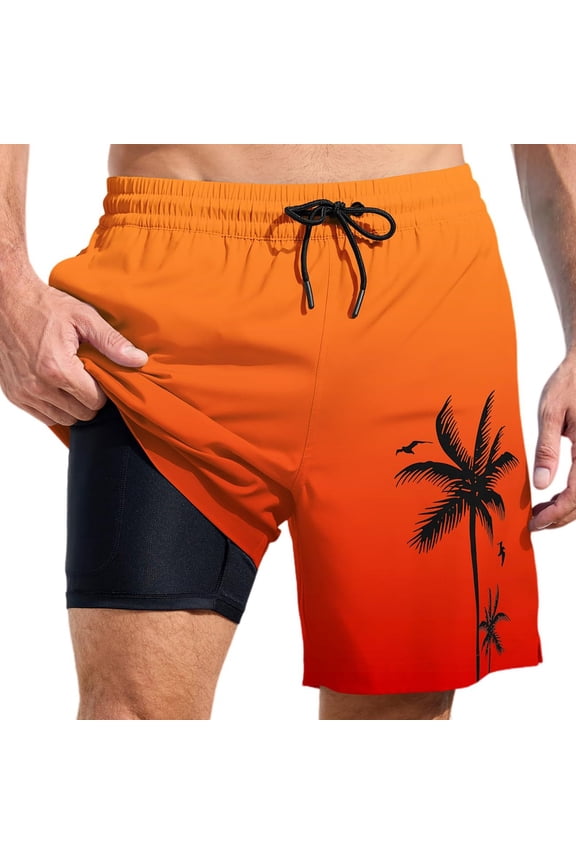 Mens Swim Trunks 9 Inch Gradient Board Shorts Men's Loose Swimming Trunks Liner Compression Summer Beach Men Swim Brief