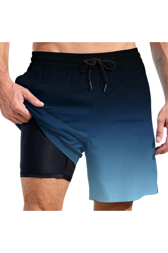 Mens Swim Trunks Gradient Short Pants Light Upf Bathing Suit Liner Compression Summer Beach Swimming Shorts for Men