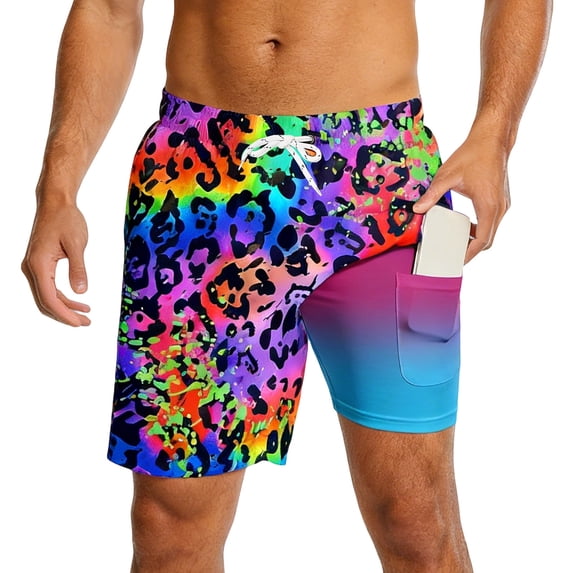 Kcolen Mens Swim Trunks With Compression Liner,Mens Short Swim Trunks,Board Shorts with Zip Pockets Men's Swim Suits Beach Shorts