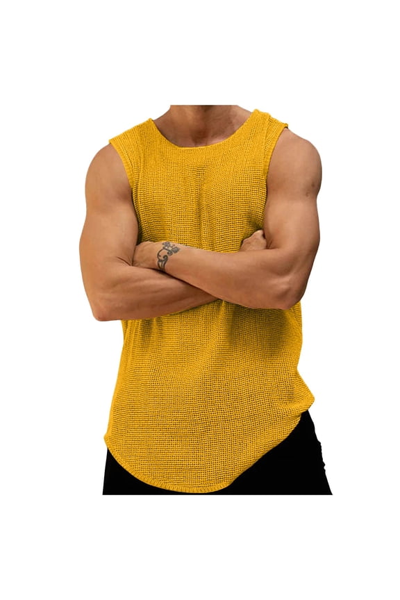 Mens Tank Tops Men's Summer Knit Tank Top Lightweight Casual Solid Color Sleeveless Shirt Comfortable Fit