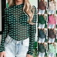 thumbnail image 1 of Kcolen Mesh Top for Women St. Patrick‘s Day Shamrock Print Stylish Sheer Fitted Triangle Jumpsuit Plus Size Long Sleeve Clothes, 1 of 7