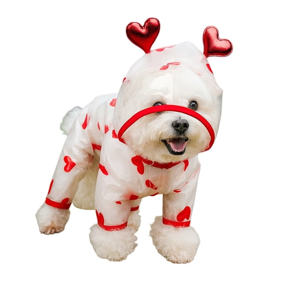 Kcolen Pet Dog Puppy Heart Transparent Rainwear Raincoat Pet Hooded Water Proof Jacket Clothes Soft Small Dogs Raincoat Puppy Rain Jacket