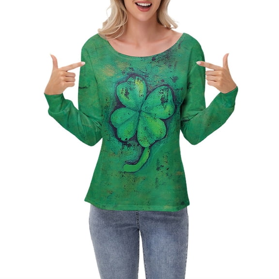 Kcolen St Patrick Day Shirts Funny Shamrock Printed St Patrick Day Shirts for Women Regular Fit Long Sleeve Tops Woman Women Summer Clothes,Green