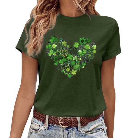 Kcolen St Patrick Day Shirts Funny Shamrock St Patricks Day T Shirts Women Everyday Everyday Short Sleeve Tops Women Womens' Tees Short Sleeve