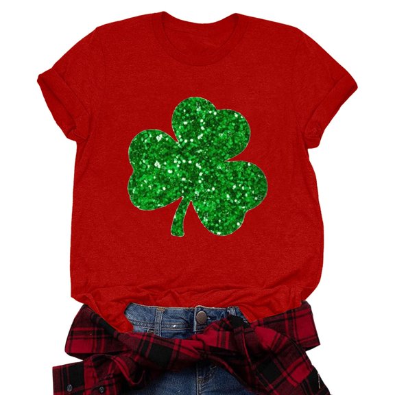 Kcolen St. Patricks Day Shirt for Womens Funny Shamrock Irish Women's St Patrick's Day T-Shirt Crewneck Short Sleeve Top Women Multicolor Shirts for Women