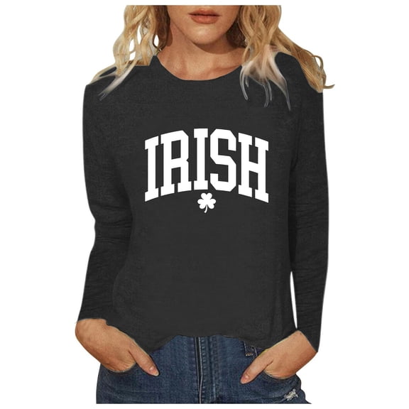 Kcolen St Patricks Day Shirts Shamrock Heart St. Patrick's Day T-Shirts for Women Round Neck Long Sleeve Tops Woman Shirts for Women,Green